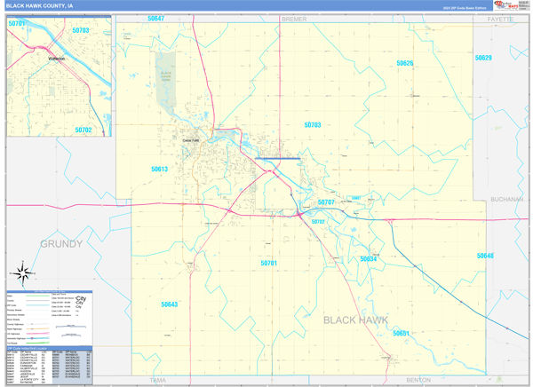 Black Hawk County, IA Wall Map Basic Style